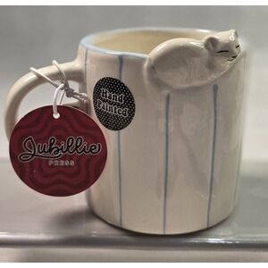 Jubillie Press Cat Sitting Hand Painted Ceramic Coffee Mug Gift - Cat Tea Cup